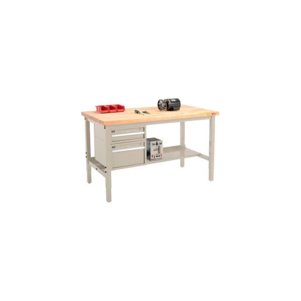 Global Equipment 60"W x 36"D Production Workbench - Birch Square Edge - Drawers Shelf - Tan 319239TN - main